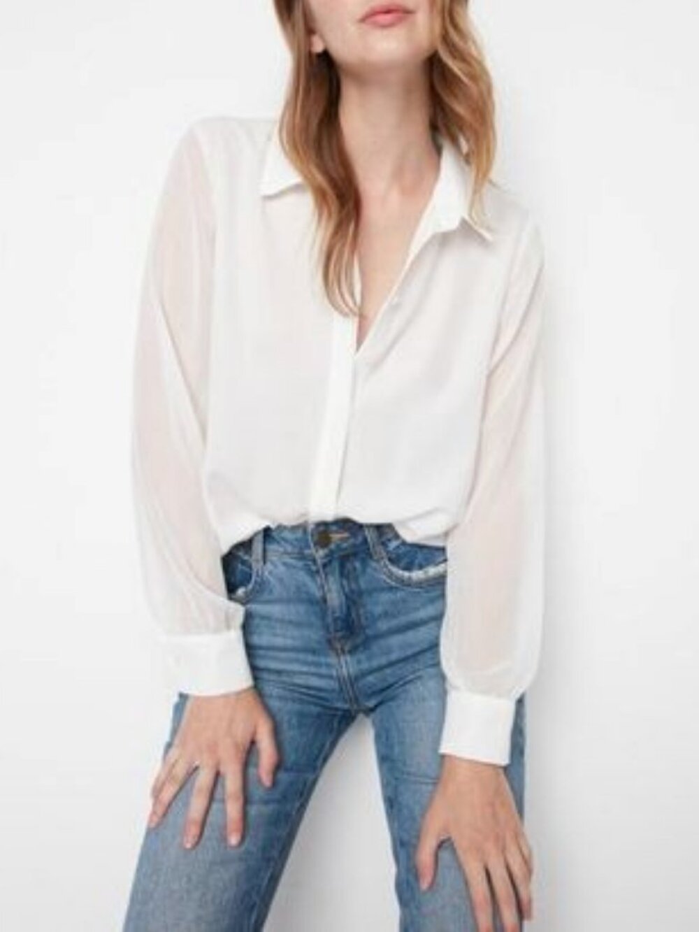 Abercrombie & Fitch semis-sheer button down blouse white women's size XL